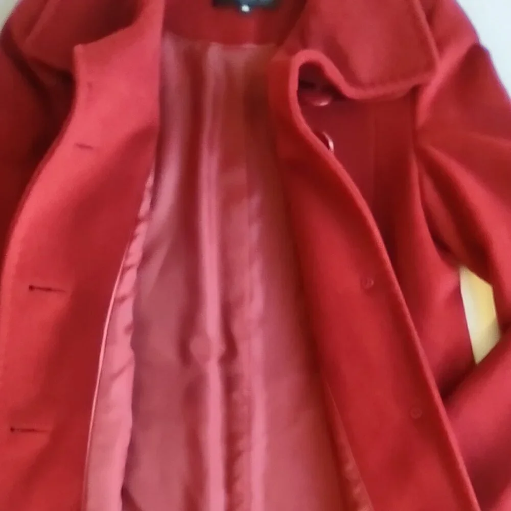 Ellen Tracy Wool & Angora Pea Coat Ruby Red Size XS Classic Elegant 'Like New - Picture 8 of 10